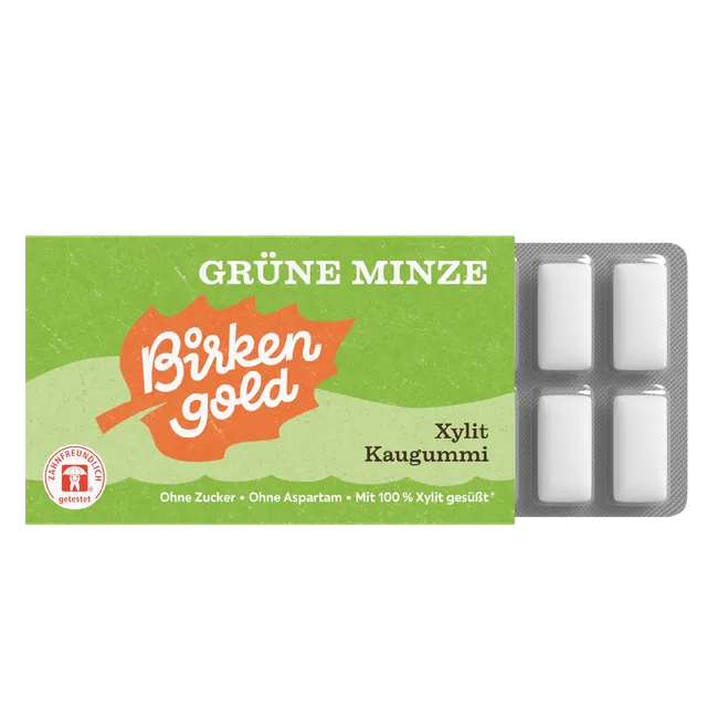 birkengold-kaugummi-gr-ne-minze-zuckerfrei-12-st-ck image 1